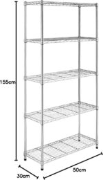 5-Tier Wire Storage Shelving Rack Unit for Home Bathroom Kitchen, BEONE 5 Shelves DIY Unit Metal Kitchen Storage Rack, Silver, 55x30x150cm (5 Tier, Silver) - Image 2