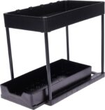 HOME DWELL Under Sink Organizer – 2-Tier Sliding Storage Rack with Drawer, Hooks & Cups – Multi-Purpose Bathroom & Kitchen Cabinet Organizer, Rust-Resistant & Tool-Free Assembly