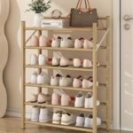 Foldable Shoe Rack 6-Tier Shoe Storage Organizer Cabinet, Narrow Shoes Shelf for Entryway Bedroom Closet, Space Saving Shoe Stand for Men & Women, Easy Assembly (Gold)