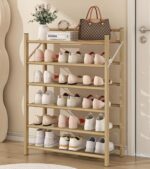 Foldable Shoe Rack 6-Tier Shoe Storage Organizer Cabinet, Narrow Shoes Shelf for Entryway Bedroom Closet, Space Saving Shoe Stand for Men & Women, Easy Assembly (Gold)