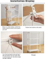Toshionics 3/4/ 5 shelf Foldable Storage Shelf Unit with Wheel, Heavy Duty Storage Shelving Unit for Kitchen Garage Laundry Bathroom Office, No Assembly Needed 360 steering (4 Layer, Black) - Image 4