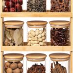 Bamboo Spice Rack with 9 Glass Jars & Airtight Wooden Lids – 3-Tier Kitchen Organizer for Spices, Herbs, Dry Fruits & Condiments – Countertop Storage Shelf for Home Kitchen