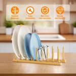 AMERTEER Bamboo Dish Drying Rack, 8-Slot Plate Organizer for Cabinet, (13.7 x 4.7 x 4.1 Inch) Wooden Dish Rack for Kitchen, Cutting Board Holder, Space-Saving Dish Organizer for Plates & Bowls - Image 3