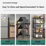 Foldable Organizer, 4 Tier Storage Racks with 4 Swivel Wheels, Multipurpose Freestanding Rack Shelf Storage for Bedroom Kitchen Garage Bathroom Living Room - Image 4