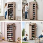Sulfar Foldable Shoe Rack | 10-Tier Shoe Organizer with Cover | Stores up to 27 Pairs | Portable Shoe Storage Cabinet for Home & Entryway | 157 x 59 x 28 cm | Beige - Image 7