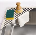 Tomorotec Compact Silicone-Coated Triangle Dish Drying Rack for Sink Corner - Foldable Stainless Steel Over-The-Sink Organizer and Storage Shelf