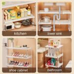 ANTOLE Stackable Closet Tension Shelf,2 Pack Height and Length Adjustable Storage Rack Separator Cabinet Divider Wardrobe,Expandable DIY Divider Separator for Wardrobe Cupboard Kitchen (67-88cm) - Image 9