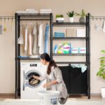 Over The Washer and Dryer Storage Shelf, Laundry Room Organization Storage Rack with Laundry Hamper, Clothes Drying Rack for Hanging Towels and Drying Clothes - Image 7