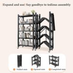 Metal Folding Storage Shelves on Wheels 4/5 Tiers Shelving Units for Kitchen Pantry & Garage Foldable Bookcase Black (71.5x34x159cm) - Image 7