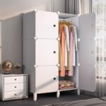DAYONG Portable Cloth Closet, Clothes Storage Organizer, Plastic Wardrobe with Hanging Rods and Storage Shelves, Clothes Storage Rack for Bedroom, Easy to Assemble. (white-A)