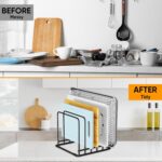Kitchen Organizer Rack - 5-Slot Heavy-Duty Cutting Board and Bakeware Holder, Adjustable Stainless Steel Compartments Holder, Rust-Resistant with Anti-Slip Feet for Countertop or Cabinet Storage - Image 5