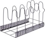 HOME DWELL Expandable Pot and Pan Organizer Rack – Adjustable Lid Holder with 5 Compartments, Cookware Storage Rack for Kitchen Cabinet (Black)