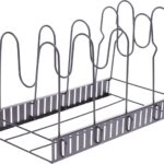 HOME DWELL Expandable Pot and Pan Organizer Rack – Adjustable Lid Holder with 5 Compartments, Cookware Storage Rack for Kitchen Cabinet (Black)