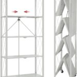 VPARTY 5 Tier Foldable Storage Shelves with Wheels, Kitchen Appliance Stand, Freestanding Metal Wire Shelf Rack, No Assembly Organizer Rolling Cart for Garage, Basement (White, 5 Layer)