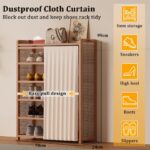Bamboo Shoe Cabinet with Dustproof Cover, 6 Tiers Closed Entryway Shoes Shelf Freestanding Boots Storage Racks Organizer, Curtained Shoes Stand Kitchen Cabinet for Home Office 70x24x99cm - Image 2