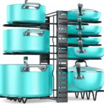 MUDEELA Pots and Pans Organizer for Cabinet Pan Organizer Rack for Cabinet with 3 DIY Methods, Adjustable Pot Organizer Rack with 8 Tiers, Pan Pot Rack for Kitchen Cabinet Organizer and Storage