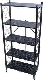 5-Tier Foldable Storage Rack with Large Wheels Heavy-Duty Carbon Steel Shelves for Garage & Kitchen nization Easy Assembly & Mobility Solution - Image 2