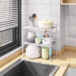 U-HOOME Expandable Countertop Organizer Shelf , Cupboard Stand Kitchen Spice Rack,Cabinet Pantry Shelf, Organization and Storage For Kitchen Bathroom (White) - Image 6