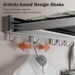Wall Mounted Foldable Shelf, Invisible No-Drill Retractable Organizer with with Collapsible Net and 8 Hooks for Bathroom, Holds Towels & Clothes - Image 3