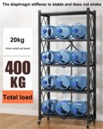 5-Tier Foldable Shelves,Organizers Rolling Cart Display Wire Rack, with Wheels Storage Shelving Unit,Heavy Duty Garage Storage Rack,Black Metal Kitchen Shelf - Image 6