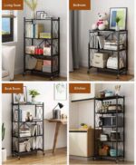 Storage Rack 3/4-Tier Standing Shelf Units Storage Shelf Foldable Standing Rack Organization With Wheels, Max Load Weight 150Kg, Black - Image 8