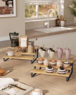 SONGMICS Spice Rack, Set of 2 Cabinet Shelf Organizers, 3-Tier Extendable Spice Holder, Bamboo, Stackable, for Pantry, Cupboard, Countertop, Natural and Black UKCS016N01 - Image 3