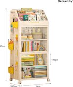 Beauenty Kids Bookshelf with Wheels & DIY Pegboard,Foldable Standing Storage Shelf,Kids Picture Book Shelf for Living Room,Bedroom and School (White 2Tier) - Image 2