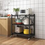 3 Tier Storage Organizer, Foldable Racks with 4 Swivel Wheels, Multipurpose Freestanding Rack Shelf Storage for Bedroom Kitchen Garage Bathroom Living Room - Image 2