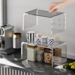 U-HOOME Clear Crylic Cabinet Shelf Organizer,2 Pack Kitchen Spice Rack Organizer for Cabinet,Stackable Desk Shelf Countertop Pantry Organization and Storage for Dishes, Soda Cans and Cup - Image 4