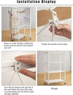 Toshionics Multi-Tier Foldable Shelving Unit, Heavy Duty Storage with Wheels Zero Assembly Rolling Cart for Home/Office/Garage/Laundry/Organizer, Metal Wire, Collapsible Organizer (5 layer, White) - Image 5