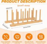Bamboo Dish Drying Rack 3 Pack, Wooden Plate Organizer Holder for Dishes Bowls Cups Pot Lid Cutting Board, Kitchen Cabinet Storage Rack - Image 3