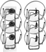 2 Pack Pot Lid Organizer Rack, 6 Tier Pot Lids Holder for Cabinet Door/Wall Mount, Reusable Pot Lid Rack Holder for Kitchen Storage with No Drilling Adhesive, Black