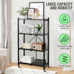 Foldable Organizer, 4 Tier Storage Racks with 4 Swivel Wheels, Multipurpose Freestanding Rack Shelf Storage for Bedroom Kitchen Garage Bathroom Living Room - Image 6