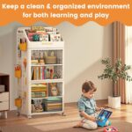 Kids Bookshelf, 2 Tier Montessori Bookcase Book Shelf with Wheels & DIY Pegboard, Foldable Storage Cabinet, Magazine Rack Book Storage Rack and Storage for Kids Rooms, Bedroom - Image 5