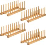 Lawei 4 Pack Bamboo Dish Drying Rack, Plate Rack Stand Pot Lid Holder, Dish Organizer Rack for Plates, Cups, Bowls, Dish, Cutting Board, Drying Rack Stand Drainer, Kitchen Cabinet Organizer