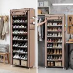 Sulfar Foldable Shoe Rack | 10-Tier Shoe Organizer with Cover | Stores up to 27 Pairs | Portable Shoe Storage Cabinet for Home & Entryway | 157 x 59 x 28 cm | Beige - Image 5