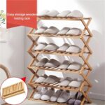 Foldable Bamboo Shoe Rack - 5-Tier Portable Storage Shelf for Bedroom Door No Assembly Required Multi-Functional Space-Saving Design (50cm) - Image 3