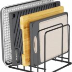 Kitchen Organizer Rack - 5-Slot Heavy-Duty Cutting Board and Bakeware Holder, Adjustable Stainless Steel Compartments Holder, Rust-Resistant with Anti-Slip Feet for Countertop or Cabinet Storage