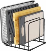 Kitchen Organizer Rack - 5-Slot Heavy-Duty Cutting Board and Bakeware Holder, Adjustable Stainless Steel Compartments Holder, Rust-Resistant with Anti-Slip Feet for Countertop or Cabinet Storage