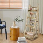 Makeup Toy 4-Tier Wooden Ladder Bookshelf - Foldable, Multifunctional Open Storage Rack - Plant Shelf for Living Room, Office, Balcony, Bathroom, Bedroom - Plant Stand & Bookcase Display (Natural)