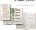 4NM No-Assembly 5 Tiers Folding Bookshelf Storage Shelves Vintage Bookcase Standing Racks Study Organizer Home Office (Natural and White) - Image 6
