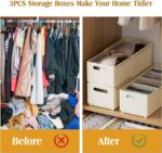 3Pcs Clothes Drawer Organiser with Handle, Expandable Drawer Divider Organizers 8L-14L, Foldable Storage Box for Scarves, Plastic Clothing Storage Basket Wardrobe Storage Organiser for Shelves - Image 4