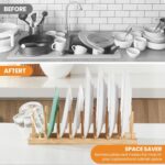Bamboo Dish Drying Rack 3 Pack, Wooden Plate Organizer Holder for Dishes Bowls Cups Pot Lid Cutting Board, Kitchen Cabinet Storage Rack - Image 2