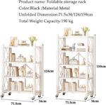 Metal Folding Storage Shelves on Wheels 4/5 Tiers Shelving Units for Kitchen Pantry & Garage Foldable Bookcase Black (71.5x34x159cm) - Image 2