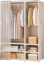 DAYONG 109 * 45 * 166.5CM Foldable Wardrobe, Portable Closet with 2 Hanging Rods and 4 Storage Shelves, Non-Woven Fabric And Dustproof Deisgn For Using in Bedrooms and Apartments