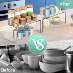 U-HOOME Clear Crylic Cabinet Shelf Organizer,2 Pack Kitchen Spice Rack Organizer for Cabinet,Stackable Desk Shelf Countertop Pantry Organization and Storage for Dishes, Soda Cans and Cup - Image 3