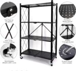 4-Tier Shelf Shelving Storage Unit Industrial Storage Shelf Organizer Foldable Display Rack Kitchen Shelves Bookshelf with Wheels - Image 6