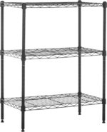 Amazon Basics 3-Shelf Narrow Storage Unit With Height Adjustable Shelves and Levelling Feet, 340 kgs Max Weight, Black, 34 cm D x 58.9 cm W x 76.2 cm H