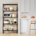 5 Tier Shelving Unit Adjustable Wire Shelves Organizer Shelf Rack Heavy Duty Storage Unit Metal Storage Rack Durable Organizer (Black) - Image 6