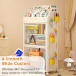 Kids Bookshelf, 2 Tier Montessori Bookcase Book Shelf with Wheels & DIY Pegboard, Foldable Storage Cabinet, Magazine Rack Book Storage Rack and Storage for Kids Rooms, Bedroom - Image 7